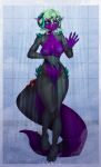  against_surface anthro black_sclera blue_nipples curled_horn dragon female floor gem genitals green_eyes green_hair hair hand_on_glass hand_on_stomach hi_res horn looking_at_viewer mahlci_gemhorn nipples on_glass open_mouth purple_body purple_scales pussy sanble scales scalie shower solo tile tile_floor tile_wall wall_(structure) water wet wet_body wingless_dragon 