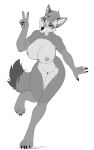  2022 4_toes 5_fingers absurd_res anthro areola breasts digital_media_(artwork) digitigrade eyebrows eyelashes feet female fingers fur hair hi_res monochrome nipples nude simple_background solo taurusart toes white_background 