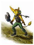  absurd_res anthro boots clank_(ratchet_and_clank) clothing footwear gloves handwear hi_res lombax machine male mammal omniwrench ratchet ratchet_and_clank robot solo sony_corporation sony_interactive_entertainment stripes sygnatus 