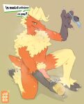  3_toes anthro beak blaziken bodily_fluids breath container cup dialogue english_text fan_character feet generation_3_pokemon genital_fluids genitals green_eyes hi_res holding_object jooper kneeling lid male male_peeing nintendo peeing peeing_into_container penis pokemon pokemon_(species) pubes simple_background solo steam tapering_penis text toes urine watersports 