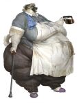  anthro apron belt beverage big_breasts black_body black_fur bottomwear breasts brown_body brown_fur cane canid canine canis cettus cloth clothing coffee coffee_pot dirty_clothing domestic_dog female fur hi_res huge_breasts mammal morbidly_obese morbidly_obese_anthro morbidly_obese_female note_pad obese obese_anthro obese_female overweight overweight_anthro overweight_female pants pen shirt slippers smile solo topwear white_body white_fur 