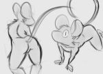  2022 all_fours ambiguous_gender anthro bent_over biped butt digital_media_(artwork) duo front_view fur greyscale hi_res mammal monochrome murid murine rat rear_view rodent schmutzo sketch tail 