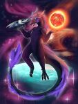  anthro asian_mythology claws digital_media_(artwork) dragon east_asian_mythology eastern_dragon hair hi_res horn looking_at_viewer male mythology saturn_zerairen scalie smile solo space star 