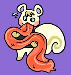 animal_crossing anthro bodily_fluids digital_media_(artwork) fur holding_tongue hyper hyper_tongue long_tongue male mammal marshal_(animal_crossing) nintendo pechaberry purple_background rodent saliva sciurid simple_background solo tongue tongue_out tree_squirrel white_body white_fur 