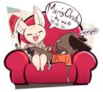  2022 aggressive_retsuko anthro anthro_on_anthro armchair bottomwear bottomwear_down brown_body brown_fur canid canine chair christmas christmas_clothing christmas_headwear clothed clothed_sex clothing dialogue duo english_text erection eyes_closed female fennec fenneko foreskin fox fur furniture genitals haida hand_on_face handjob hat hat_on_ear headgear headwear holidays hoodie humanoid_genitalia humanoid_penis hyena interspecies junyois laugh lying male male/female mammal on_back open_mouth open_smile orange_clothing orange_shirt orange_topwear pants pants_down partially_clothed partially_retracted_foreskin penile penis sanrio santa_hat sex shirt sitting smile t-shirt tan_body tan_fur text topwear 