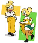  2022 absurd_res anatid anseriform anthro avian beak bedroom_eyes bird blonde_hair breasts butt cleavage clothed clothing clothing_pull disney dress dress_pull dubindore duck ducktales ducktales_(2017) ear_piercing ear_ring feathers female flashing front_view goldie_o&#039;gilt green_clothing green_eyes green_panties green_underwear hair hi_res looking_at_viewer milk narrowed_eyes non-mammal_breasts on_one_leg panties partially_clothed piercing rear_view ring_piercing seductive solo standing underwear white_body white_feathers yellow_clothing yellow_dress 