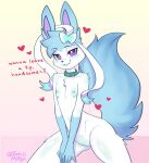  &lt;3 andromorph anthro areola biped blue_body blush clothing collar dialogue eeveelution english_text fangs generation_6_pokemon genitals intersex looking_at_viewer mastectomy_scar milk_the_sylveon_(toxicmilkyx) navel nintendo nipples open_mouth pokemon pokemon_(species) purple_eyes pussy scar solo sylveon teeth text toxicmilkyx trans_(lore) trans_man_(lore) underwear white_body 
