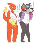  anthro bodily_fluids bulge charmeleon clothing duo generation_1_pokemon generation_6_pokemon male moesouna_gomi nintendo noivern pantsless pokemon pokemon_(species) seductive sweat text translation_request underwear 