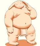  2022 anthro asian_clothing belly big_belly blush clothing east_asian_clothing fundoshi hi_res humanoid_hands japanese_clothing kemono lagomorph leporid male mammal meg_hoi moobs navel nipples overweight overweight_male rabbit simple_background solo underwear 
