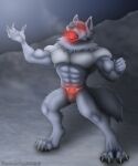  5:6 abs anthro armor canid canine canis digital_media_(artwork) furry glowing hi_res male mammal moon muscular night pose shiny_(disambiguation) solo wolf 