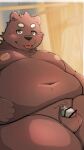  2022 9:16 anthro balls bear belly big_belly blush censored chastity_cage chastity_device genitals hi_res kemono male mammal menmen_kesinn moobs navel nipples overweight overweight_male penis small_penis solo tongue tongue_out 