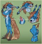  2018 absurd_res angry animal_genitalia animal_penis anthro arm_tuft artist_logo balls big_ears blep blue_balls blue_sheath border brown_body brown_eyes brown_fur brown_hair brown_tail canid canine_penis cheek_tuft dated ears_back erection facial_tuft full-length_portrait fur genitals glistening glistening_eyes gloves_(marking) gore gradient_fur green_background hair hi_res knot leg_markings leg_tuft logo long_hair male mammal markings model_sheet mouth_closed narrowed_eyes nude penis penis_tip pivoted_ears portrait riorix signature simple_background socks_(marking) solo standing striped_arms striped_back striped_legs tongue tongue_out tuft watermark yellow_border 