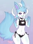  anthro biped blue_body blush clothed clothing costume eeveelution fangs generation_6_pokemon girly looking_at_viewer male milk_the_sylveon_(toxicmilkyx) nintendo open_mouth pokemon pokemon_(species) purple_eyes simple_background skimpy solo sylveon teapot_(body_type) teeth toxicmilkyx trans_(lore) trans_man_(lore) white_body 