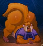  2022 an_american_tail anthro ass_up big_butt butt clothing domestic_cat don_bluth felid feline felis hi_res huge_butt humanoid_hands jack-o&#039;_pose male mammal overweight overweight_anthro overweight_male pose shirt solo tiger_(an_american_tail) topwear trashtoonz 