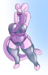  2_toes absurd_res antennae_(anatomy) anthro anthrofied big_breasts bra breasts chubby_female cleavage clothed clothing curled_tail curvy_figure dragon fangs feet female fours_(artist) full-length_portrait garter_straps generation_6_pokemon goodra green_eyes hands_behind_head hi_res horn huge_breasts legwear lingerie long_neck looking_aside navel nintendo nipple_outline open_mouth open_smile panties pokemon pokemon_(species) portrait purple_body purple_skin skimpy slightly_chubby smile solo standing stockings teeth thick_thighs thigh_highs toeless_legwear toeless_stockings toes translucent translucent_clothing underwear underwear_only unknown_artist voluptuous 