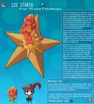  breasts chibi colored female generation_1_pokemon hair hi_res human humanoid kinkymation legless male mammal marine navel nintendo pokemon pokemon_(species) pokemorph red_body staryu text unusual_hair 