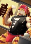  absurd_res anthro biceps bulge clothing felid fur genital_outline hair hi_res lifewonders male mammal muscular muscular_anthro muscular_male nomad_(tas) pantherine penis_outline red_hair shirt solo striped_body striped_fur stripes tank_top tiger tokyo_afterschool_summoners topwear toranoyouhei underwear 