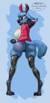  absurd_res angry anthro august big_breasts big_butt blue_body blue_fur blush breasts bunny_costume butt clenched_teeth clothing costume fan_character female fishnet fist fur generation_4_pokemon heatseeker hi_res laronbud legwear looking_at_viewer looking_back lucario nintendo pokemon pokemon_(species) solo tail teeth thick_thighs thigh_highs thong translucent translucent_clothing underwear wide_hips 