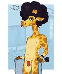  absurd_res afro anthro bathroom bedroom_eyes clock detailed_background fingers flaccid floppy_ears genitals giraffe giraffid giraffo_(mrgiraffo) hi_res hooved_fingers hooves horn looking_at_viewer male mammal mrgiraffo narrowed_eyes nipples ossicone penis piercing presenting purple_tongue seductive small_penis solo spots spotted_body tail tail_tuft teasing tongue tongue_out towel towel_only tuft watch wristwatch 