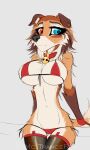  anthro bell big_breasts blue_eyes bra bracelet breasts brown_body brown_fur brown_hair canid canine canis clothed clothing collar collie curvaceous curvy_figure domestic_dog ear_piercing ear_ring eyelashes female floppy_ears fur hair herding_dog heterochromia hi_res jewelry legwear looking_at_viewer macmegagerc mammal multicolored_body multicolored_fur multicolored_hair navel pastoral_dog piercing red_bra red_bracelet red_clothing red_eyes red_thong red_underwear ring_piercing sheepdog shevroletta short_hair simple_background skimpy skimpy_bikini smile solo thigh_highs thong two_tone_body two_tone_fur two_tone_hair underwear voluptuous white_background white_body white_fur wide_hips 