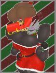 4_arms abs absurd_res alien big_breasts breasts christmas clothing destiny destiny_(video_game) destiny_2 eliksni female flexing gloves handwear hi_res holidays huge_breasts macro male multi_arm multi_limb muscular santa_dress sleigh winter zakuinatophat 