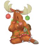  2022 anthro antlers baubles becky_(johnny_bravo) bedroom_eyes bell big_breasts breasts brown_body brown_fur candy candy_cane capreoline cartoon_network christmas christmas_lights cloven_hooves curvy_figure deer dessert female food full-length_portrait fur garter_belt garter_straps genitals hi_res holidays honeymono hooves horn inverted_nipples jingle_bell johnny_bravo_(series) looking_at_viewer mammal moose mostly_nude narrowed_eyes nipples portrait pussy seductive simple_background sitting slightly_chubby solo voluptuous white_background 