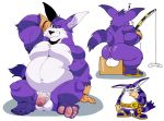  anthro anus balls belly big_ears big_the_cat butt chest_tuft clothing domestic_cat feet felid feline felis fishing genitals gloves handwear hi_res humanoid_genitalia lewdookami looking_at_viewer male mammal muscular_arms nails paws penis purple_body sega slightly_chubby smile solo sonic_the_hedgehog_(series) tail tuft 