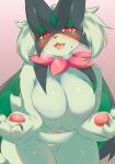  absurd_res anthro big_breasts blush breasts featureless_breasts felid feline female fur generation_9_pokemon ginko0101 green_body green_fur hi_res looking_at_viewer mammal meowscarada nintendo pokemon pokemon_(species) smile solo 