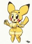  2023 anthro big_breasts breasts cleavage clothed clothing female generation_2_pokemon hi_res hoodie nintendo nipple_outline pichu pokemon pokemon_(species) solo tansau thick_thighs topwear 
