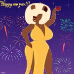  absurd_res afro anthro beverage clothing colty8 dress felid female fireworks hi_res katia_(colty8) lion mammal pantherine solo 