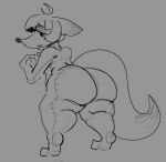 absurd_res annette_foxdoll(empskit) big_butt big_tail butt canid canine chibi doll empskit fox hi_res huge_butt hyper hyper_butt looking_back mammal rear_view shy simple_background sketch standing thick_thighs worried 