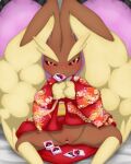  anthro blush brown_body censored female generation_4_pokemon genitals hi_res looking_at_viewer lopunny nintendo pokemon pokemon_(species) pussy red_eyes solo spread_legs spreading 