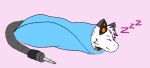  ampwave bedding blanket fur lint_(lintwave) lintwave lying male on_front pink_background simple_background sketch sleeping smile solo speaker technology white_body white_fur wrapped_up 