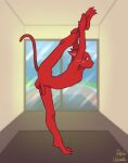  anthro balls cartoon_network courage_the_cowardly_dog domestic_cat felid feline felis flaccid foreskin fur genitals katz_(courage_the_cowardly_dog) looking_at_viewer male mammal nude penis purplevelbeth red_body red_fur solo stretching 