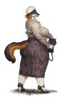  2021 anthro bottomwear canid canine cettus clothing dress_shirt female footwear fox handbag hat headgear headwear hi_res high_heels holding_object ilona_spruyterveldt mammal overweight overweight_anthro overweight_female shirt simple_background skirt solo standing topwear white_background 