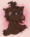  2019 ambiguous_gender anthro artist_logo blep blue_eyes brown_body brown_fur brown_hair bust_portrait canid canine canis cheek_tuft dated domestic domestic_dog ear_piercing ear_ring eyelashes facial_tuft floppy_ears fur glistening glistening_eyes hair hi_res logo looking_at_viewer mammal nude piercing portrait ring_piercing riorix short_hair simple_background solo tongue tongue_out tuft 
