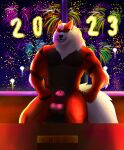  2022 2023 alcohol animal_genitalia anthro arcanine artist_name balls beer beverage biceps big_balls big_sheath boss brown_balls brown_body brown_eyes brown_fur brown_sheath canid canine canis chair claws colored dated digital_drawing_(artwork) digital_media_(artwork) elbow_tuft fingers fireworks fluffy fully_sheathed fur furniture generation_1_pokemon genitals grin hair henryfda hi_res holding_beverage holding_object leg_muscles looking_at_viewer male mammal multicolored_body multicolored_fur musclegut muscular muscular_anthro muscular_male navel neck_tuft night nintendo nude on_chair orange_body orange_fur pecs penis pokemon pokemon_(species) shaded sheath simple_background sitting sitting_on_chair smile smirk solo table tail tan_body tan_fur tan_tail text triceps tuft url window 