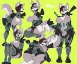  aleksa anthro canid canine canis domestic_dog gun gynomorph hi_res husky intersex knife machine mammal melee_weapon mostly_nude nordic_sled_dog photo_shoot power_armor ranged_weapon retractable_claws retractable_mask rifle solo spitz sword vjsins weapon wolf 