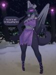  absurd_res anthro breasts clothing dragon end_crystal ender_dragon hi_res horn jean_(minecraft) microsoft minecraft mojang purple_clothing purple_eyes scalie speech_bubble tail the_end_(minecraft) wings xbox_game_studios 