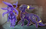 absurd_res bottomwear chain chained clothing duo eeveelution esfil espeon fadingsky female feral generation_2_pokemon harness hi_res leather leather_harness loincloth male nintendo pokemon pokemon_(species) rucio umbreon 