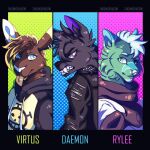 1:1 anthro blep canid canine canis demon fox group hybrid macropod male male/male mammal marsupial multicolor pinup pose rgb_lighting smile snarling takomishadow tongue tongue_out trio wallaby wolf 