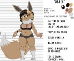 anthro areola bra bracelet breasts brown_eyes chubby_female claws clothing cosmonaut dyed-hair eevee english_text everstone female generation_1_pokemon hair jewelry model_sheet navel nintendo nipples paws pink_areola pink_nipples pokemon pokemon_(species) short short_hair short_stack slightly_chubby solo text underwear 