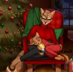  absurd_res anthro canid canine canis chair christmas christmas_clothing christmas_tree clothing cozy digital_media_(artwork) duo female fluffy fluffy_tail fur furniture gift hair hi_res holidays male mammal mother mother_and_child mother_and_son parent parent_and_child plant son tail tree warm wolf zhadart 