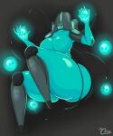  5_fingers armor big_breasts big_butt black_body bone breasts butt cables energy_ball faceless female fingers glowing glowing_body hi_res machine mindflayer_(ultrakill) motion_lines mr.coco robot robotic_leg signature skull solo turquoise_body ultrakill 