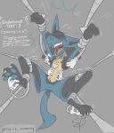  bodily_fluids bound crying_laughing generation_4_pokemon laugh lucario male nintendo pokemon pokemon_(species) sid_is_screaming solo tears tickle_torture tickling tickling_armpits tickling_belly tickling_feet tickling_machine 