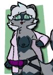  absurd_res alpha_channel anthro areola blep breasts cheek_tuft chubby_female clothing coat dildo domestic_ferret facial_tuft female femlumi(fylumi) flashing fluffy fluffy_tail footprint fylumi genitals green_eyes grey_body hair hi_res hybrid lab_coat leg_markings mammal markings mustelid musteline neck_tuft nipples nude pawprint penis pink_clothing pink_underwear procyonid purple_penis raccoon sex_toy shaded simple_background simple_coloring simple_shading slightly_chubby solo solo_focus strapon tail thigh_markings tongue tongue_out toony topwear true_musteline tuft underwear weasel white_hair 