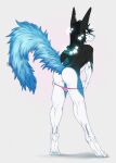  2019 andromorph anthro artist_logo black_body black_hair black_nose blue_body blue_hair blue_pawpads blue_tail butt closed_smile clothed clothing ear_piercing fangs fluffy fluffy_tail full-length_portrait gauged_ear genitals glistening glistening_eyes hair hi_res humanoid_genitalia humanoid_pussy intersex leaning leaning_forward logo mouth_closed multicolored_hair panties panties_down partially_clothed pawpads piercing portrait presenting presenting_hindquarters presenting_pussy pussy riorix simple_background solo standing tail teeth three-quarter_view topless two_tone_hair underwear underwear_down white_background white_body white_pussy 