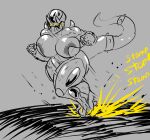  absurd_res action_pose anthro female frieza_race greyscale gynomorph hi_res humanoid intersex monochrome pose repomorame solo tail yellow_eyes 