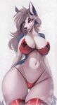  2022 absurd_res anthro big_breasts breasts butt_from_the_front camel_toe canid canid_demon clothing demon digital_drawing_(artwork) digital_media_(artwork) eyelashes female fur grey_hair hair hellhound helluva_boss hi_res legwear lingerie looking_at_viewer loona_(helluva_boss) mammal narrowed_eyes navel pinup pose presenting presenting_breasts red_sclera seductive simple_background smile solo stockings thick_thighs thigh_highs thong translucent translucent_clothing underwear veliren_rey white_background white_body white_fur wide_hips 
