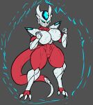  3_toes absurd_res anthro blue_eyes energy feet female frieza_race hi_res horn humanoid repomorame solo tail toes 